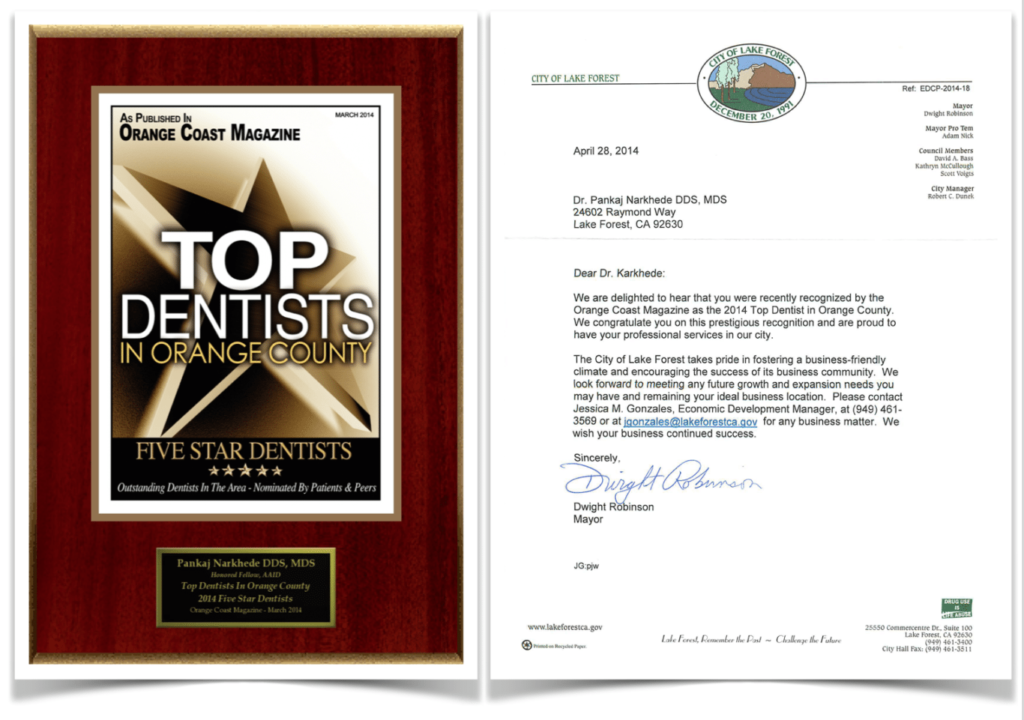 Top Dentists in Orange County award by Orange Coast Magazine